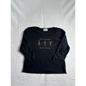Y2K Cactus Bay Apparel Wine Aerobics Friday Harbor Long Sleeve Black‎ Shirt XL *
